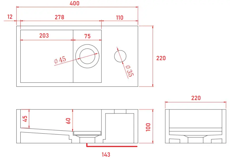 Solid-S Μαρμάρινη επιφάνεια βρύσης B40xD22xH10cm ματ μαύρο μάρμαρο δεξιά με τρύπα βρύσης 1208954634