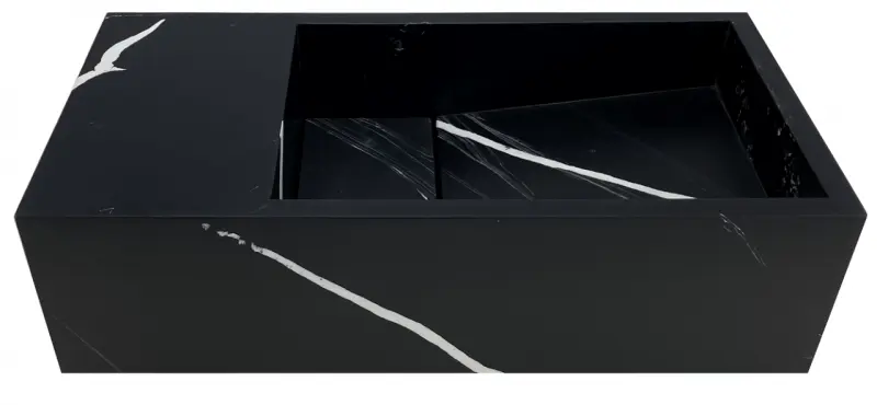 Solid-S Μάρμαρο επιφάνειας συμπαγούς υλικού νιπτήρας B36xD18xH10cm ματ μαύρο μάρμαρο αριστερά χωρίς οπή για βρύση 1208954636