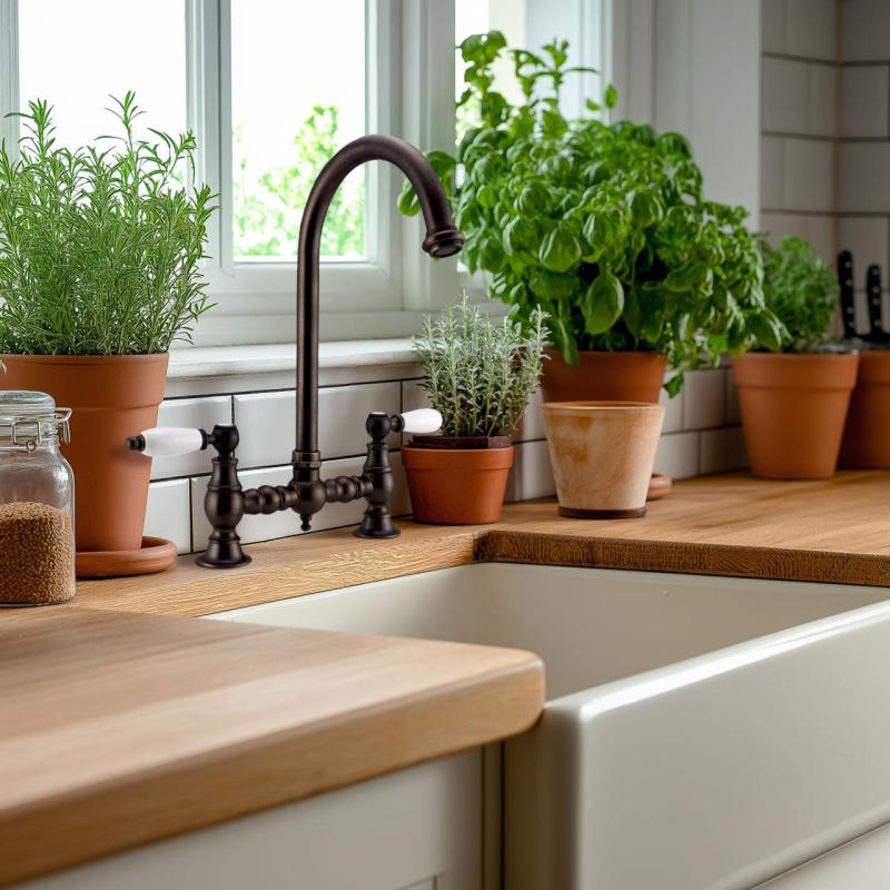 PB Νοσταλγική Βρύση Κουζίνας Σκούρο Χαλκός Στρογγυλή Έξοδος με Λευκές Λαβές 1208954666