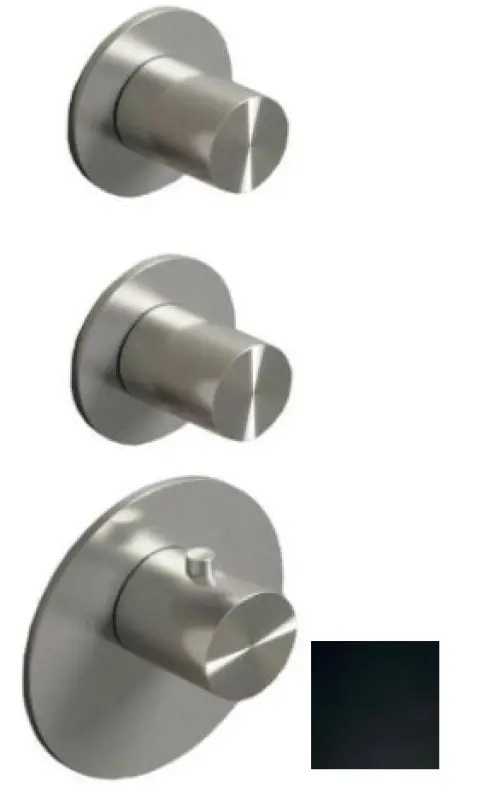 SB AESTHETICS Στρογγυλός εντοιχισμένος θερμοστατικός μίκτης με 3 εξόδους με εκτροπέα και βαλβίδα διακοπής μαύρο ματ 1208954954