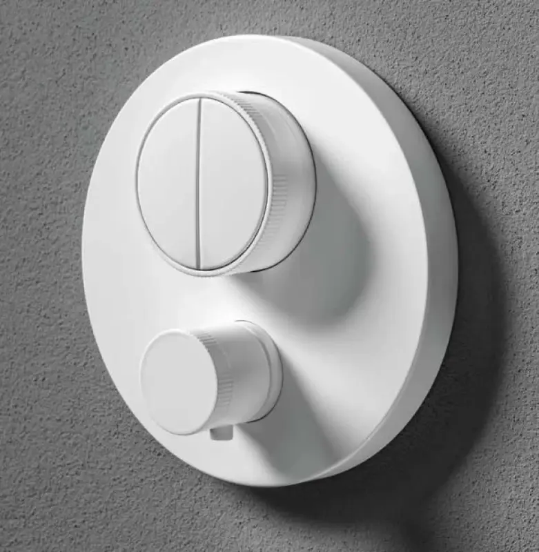 SB Push Round Εντοιχιζόμενη θερμοστατική βρύση με κουμπί πίεσης, διακόπτη και ρυθμιστή έντασης σε ματ λευκό 1208955067