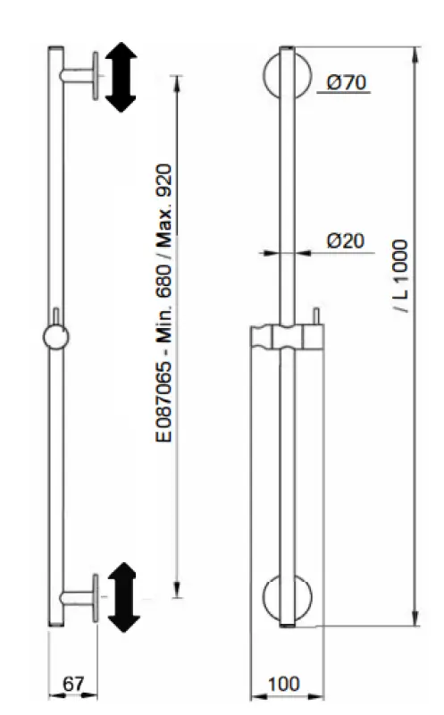 SB Rubinetterie Universale L 1000 Flexi Round ράβδος ντους ματ λευκό 1208955233