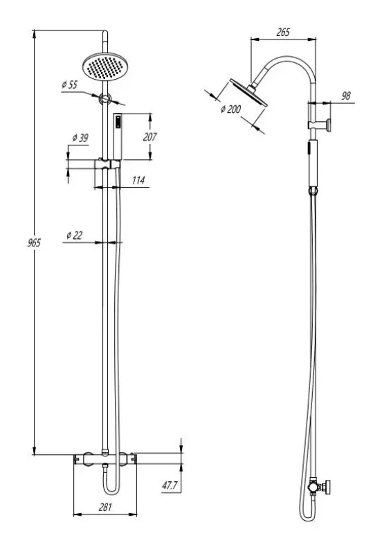 Aquadesign Orly σετ ντους με θερμοστάτη και ντους βροχής χρώμιο