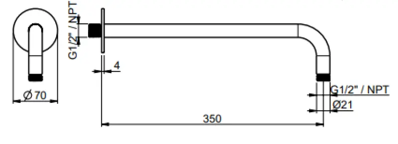 SB Round 316 στρογγυλός βραχίονας ντους τοίχου 35 εκ. PVD χρυσό 1208955316
