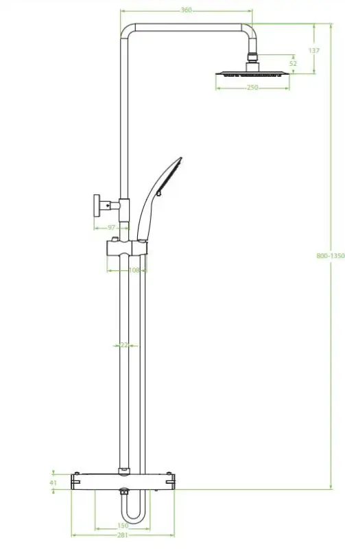 Aquadesign Valence επιτοίχιο σετ ντους με θερμοστάτη και ντους βροχής χρώμιο