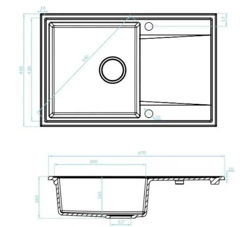 Ακουαντιζάιν Τσεζένα γρανιτένιος εντοιχισμένος νεροχύτης με αναστρέψιμη επιφάνεια αποστράγγισης, χρώμα μαύρο.