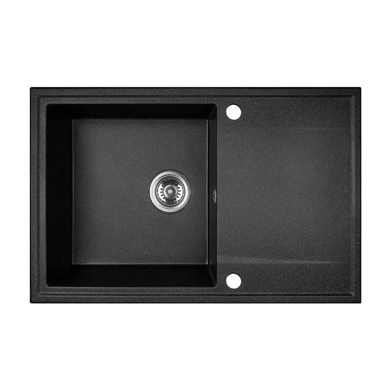 Ακουαντιζάιν Τσεζένα γρανιτένιος εντοιχισμένος νεροχύτης με αναστρέψιμη επιφάνεια αποστράγγισης, χρώμα μαύρο.