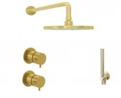 WaterEvolution Flow ingebouwde doucheset met thermostaat, regendouche en handdouche in geborsteld messing