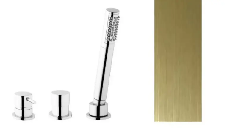 Waterrevolutie Flow 3-θέσεων Μίκτης Μπάνιου για Εγκατάσταση στην Άκρη της Μπανιέρας PVD Βουρτσισμένο Ανοιχτό Χρυσό T138SBWGE