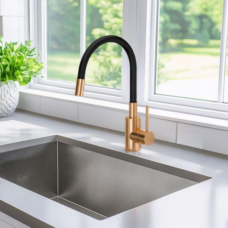 Quadri Bristol μπαταρία κουζίνας με εύκαμπτο μαύρο στόμιο PVD βουρτσισμένο χαλκό 1208955984