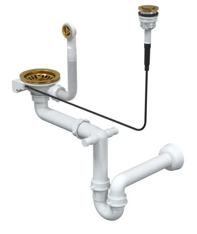 Quadri Λονδίνο χρυσό σετ αποχέτευσης νεροχύτη με υπερχείλιση και κουμπί ώθησης για άνοιγμα χρυσό 1208956064