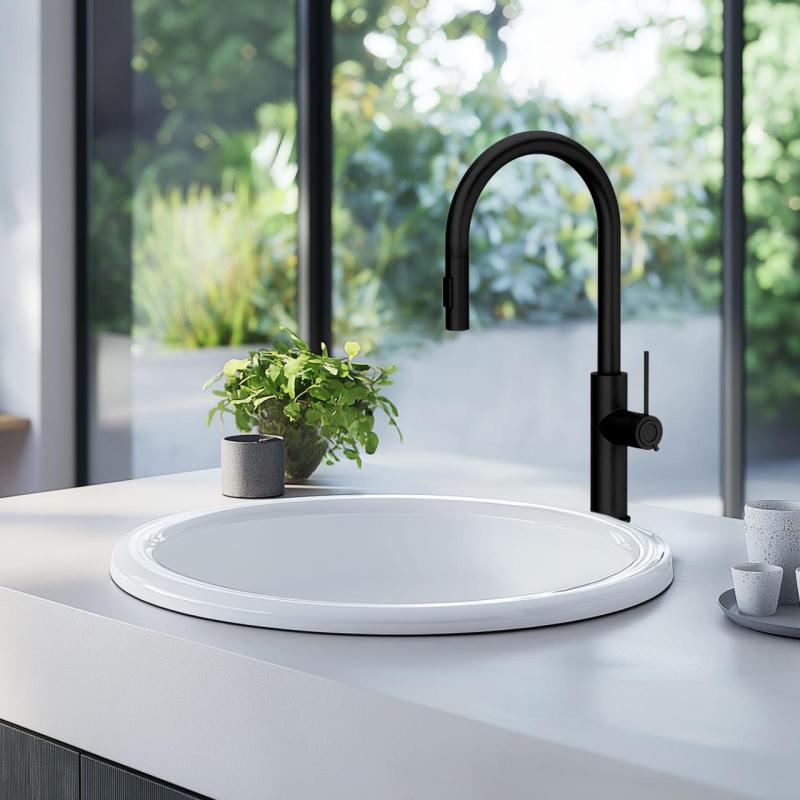 Quadri Retford μπαταρία κουζίνας μαύρο ματ με αποσπώμενο στόμιο και λειτουργία ψεκασμού 1208956087