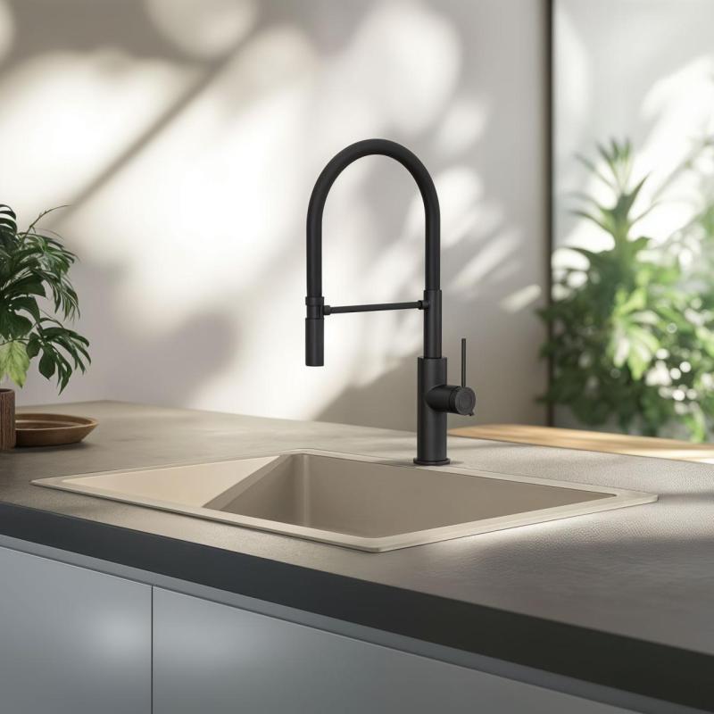 Quadri Retford μπαταρία κουζίνας μαύρη ματ με ευέλικτο στόμιο μαύρο 1208956090