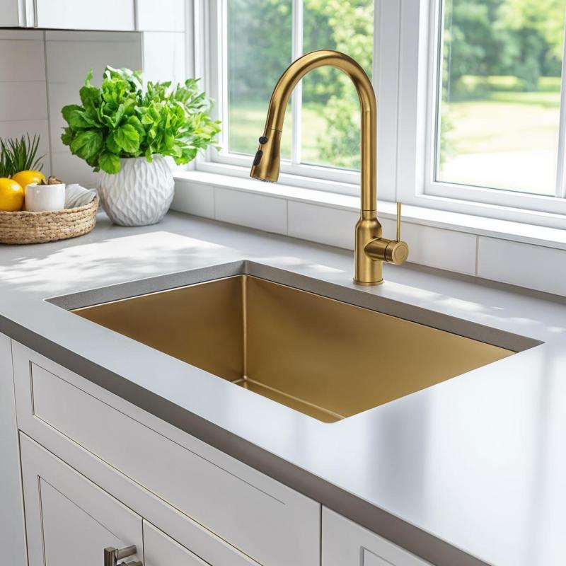 Quadri Stamford μπαταρία κουζίνας χρυσή με αποσπώμενο στόμιο και λειτουργία ψεκασμού 1208956093