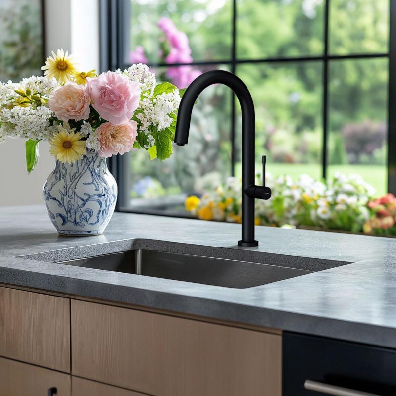 Quadri Brighton μπαταρία κουζίνας μαύρο ματ με περιστρεφόμενο στόμιο 1208956107