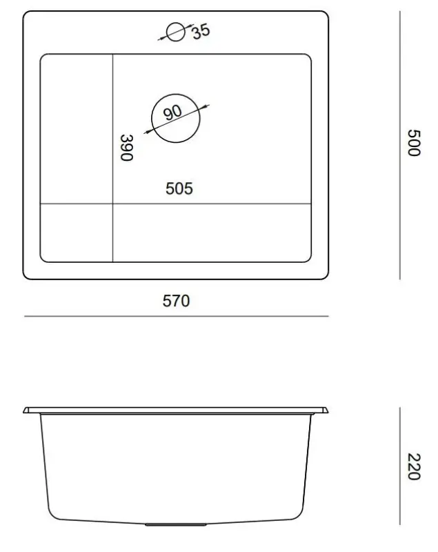 Quadri Sheffield μαύρος γρανίτης ενσωματωμένος νεροχύτης 57x50cm με επιφάνεια για μπαταρία και χάλκινο βύσμα 1208956115