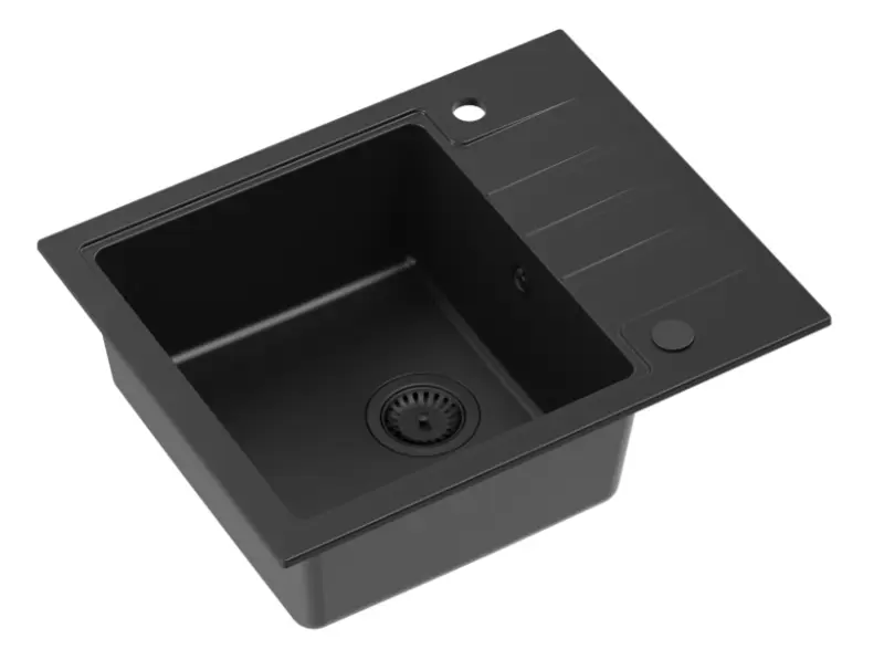 Quadri Cardigan μαύρος γρανίτης επιτραπέζιος νεροχύτης με μαύρο πώμα και αποστραγγιστική επιφάνεια αναστρέψιμη 62x50cm 1208956163