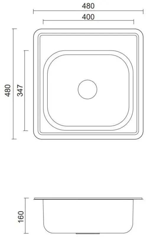 Aquadesign Basic τετράγωνο νεροχύτη από ανοξείδωτο χάλυβα 48x48cm επιτοίχιο με οπή για βρύση 1208956284