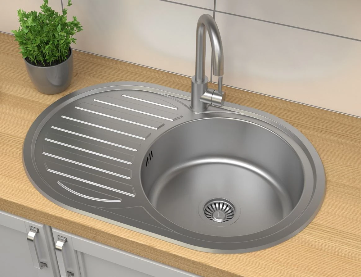 Aquadesign Basic RVS νεροχύτης με τμήμα στάξιμου αναστρέψιμο 77x50cm επιφάνειας 1208956287