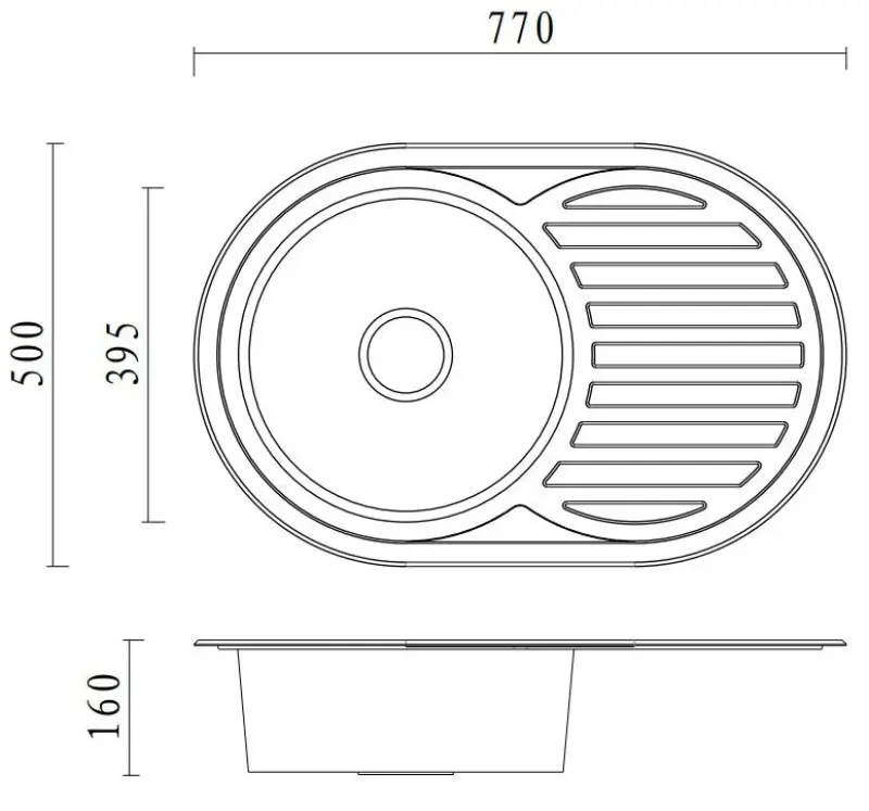Aquadesign Basic RVS νεροχύτης με τμήμα στάξιμου αναστρέψιμο 77x50cm επιφάνειας 1208956287