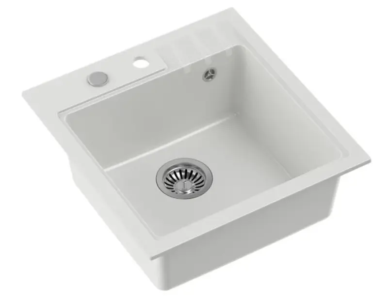 Quadri Cardigan λευκός γρανίτης εντοιχιζόμενος νεροχύτης 50x52cm με πάγκο για βρύση 1208956306