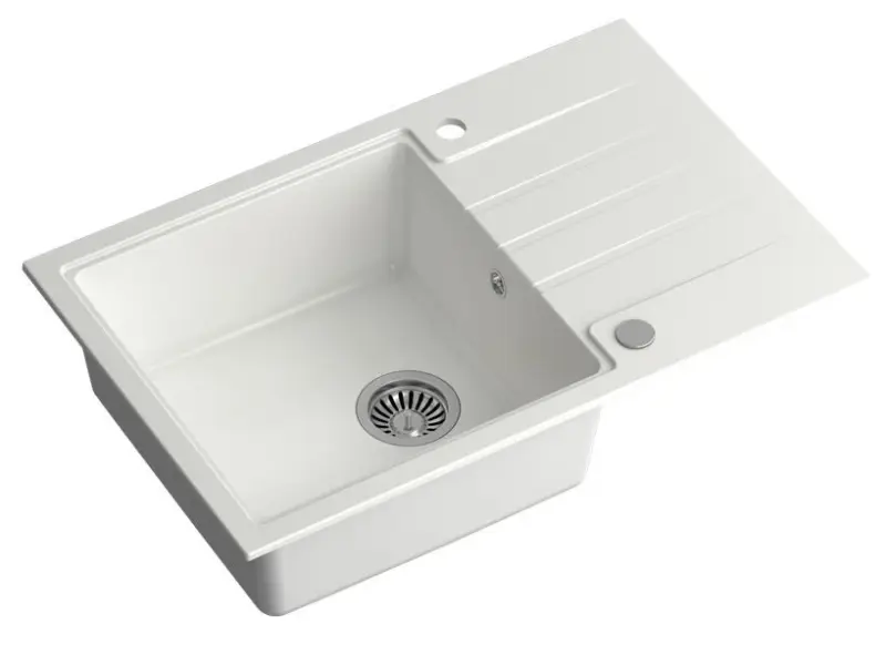 Quadri ζακέτα λευκή γρανίτης εντοιχισμένος νεροχύτης με επιφάνεια αποστράγγισης αναστρέψιμη 78x50cm 1208956310