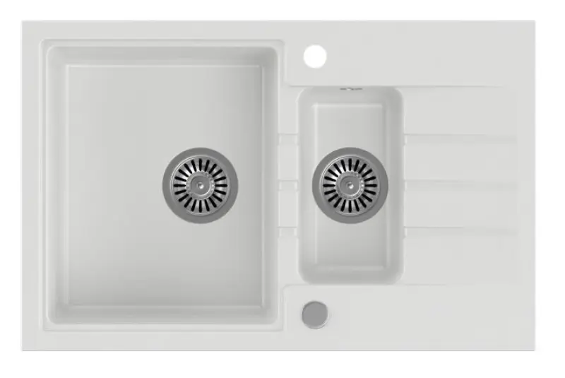 Quadri Cardigan λευκός εντοιχισμένος νεροχύτης γρανίτη με επιφάνεια αποστράγγισης αναστρέψιμη 78x50cm 1208956312