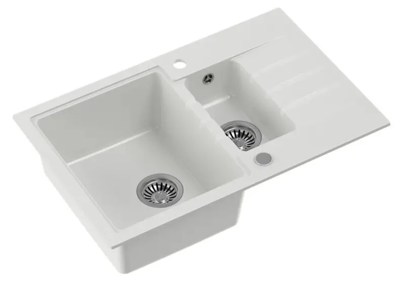 Quadri Cardigan λευκός εντοιχισμένος νεροχύτης γρανίτη με επιφάνεια αποστράγγισης αναστρέψιμη 78x50cm 1208956312