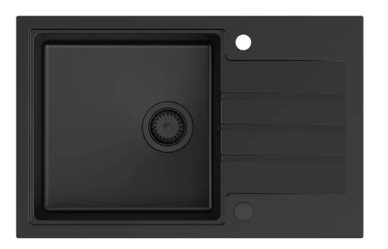 Quadri Cardigan μαύρος γρανιτένιος εντοιχισμένος νεροχύτης με επιφάνεια για στέγνωμα, αναστρέψιμος 78x50cm με μαύρο πώμα 1208956314.