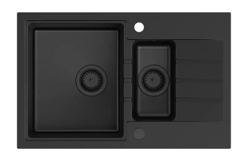 Quadri ζακέτα μαύρος 1,5 γρανιτένιος επιτραπέζιος νεροχύτης με αναστρέψιμη επιφάνεια αποστράγγισης 78x50cm με μαύρο πώμα 1208956315