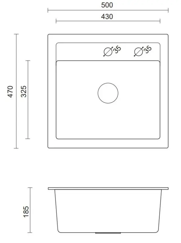 Quadri Λονδίνο γρανίτης ανθρακί νεροχύτης 50x47 εκ με οπή για μπαταρία επιφάνεια 1208956320