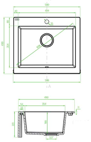 Aquadesign Αγροικία εντός ή επάνω γρανιτένιος νεροχύτης ανθρακί 58x49cm 1208956330