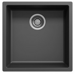 Μαύρος νεροχύτης 40x40cm υποεντοιχισμένος, επιτραπέζιος και επίπεδης κατασκευής με ανοξείδωτο πώμα 1208956390