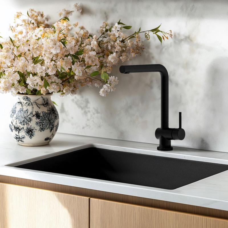 Μαύρος νεροχύτης 50x40cm για υποκατασκευή, επιφάνεια και επίπεδη κατασκευή με ανοξείδωτο ατσάλι βαλβίδα 1208956395