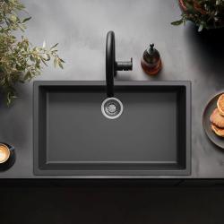 Μαύρος μεγάλος νεροχύτης 70x40cm εντοιχιζόμενος, επιφανειακός και επίπεδος με ανοξείδωτο βύσμα 1208956400