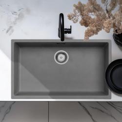 Βετόν γκρι μεγάλος νεροχύτης 70x40cm για υποκατασκευή, επίτοιχη κατασκευή και επιφανειακή κατασκευή με ανοξείδωτο πώμα 1208956403.