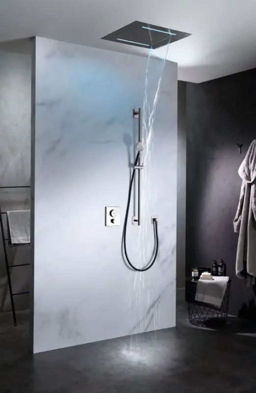 SB Square 316 Εντοιχιζόμενο Ντους Βροχής Velvet Temptation με LED χρωματοθεραπεία και καταρράκτη από βουρτσισμένο PVD gun metal 1208956746