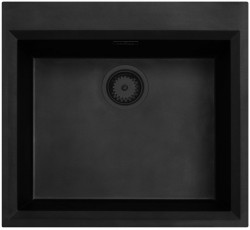 Μαύρος επιφανειακός νεροχύτης 58x53cm με τρύπα για βρύση και μαύρο πώμα 1208956761