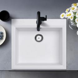Λευκός εντοιχιζόμενος νεροχύτης 58x53cm με τρύπα για μπαταρία και ανοξείδωτη τάπα 1208956763.