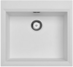 Λευκός εντοιχιζόμενος νεροχύτης 58x53cm με τρύπα για μπαταρία και ανοξείδωτη τάπα 1208956763.
