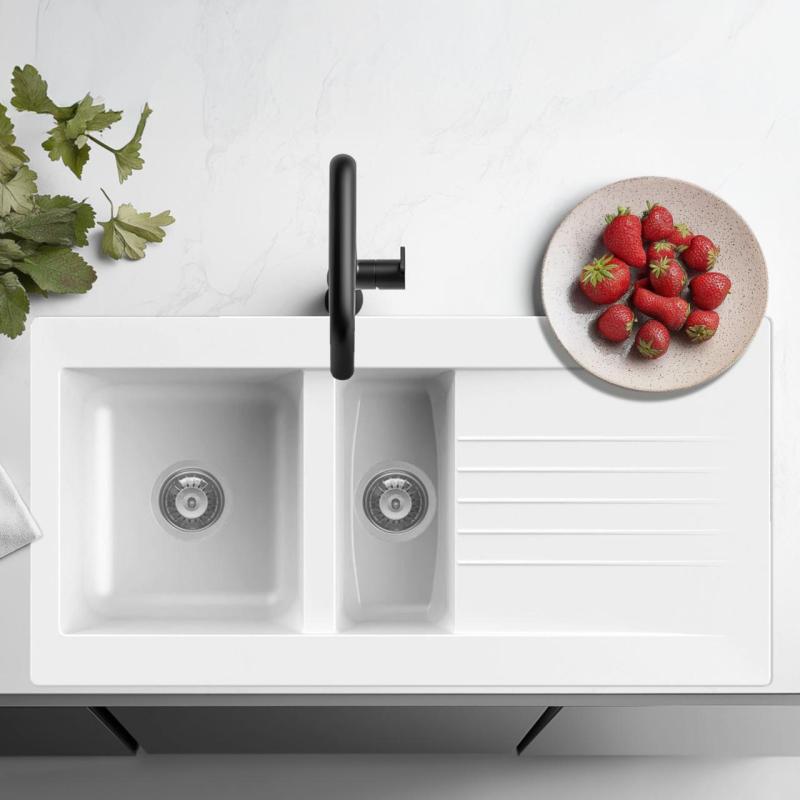 Ausmann Fibre 1,5 λευκό πλαστικό νεροχύτη αναστρέψιμο με στραγγιστήρα επιφάνειας 100x50 cm 1208956786