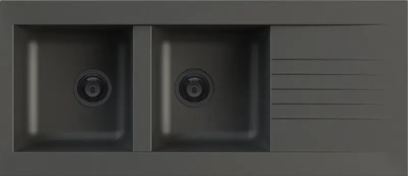 Ausmann Fibre διπλό μαύρο πλαστικό νεροχύτη αναστρέψιμο με αποστραγγιστήρα επιφάνειας 116x50 cm με μαύρο πώμα 1208956790