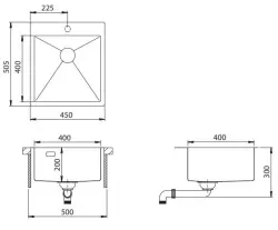 Ausmann Turt RVS νεροχύτης 450x505mm με οπή βρύσης υποκατασκευή επίπεδης κατασκευής και επικατασκευή 1208956941