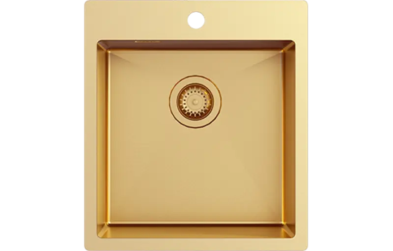 Ausmann Turt χρυσή νεροχύτη 450x505mm με οπή για βρύση, επίπεδη κατασκευή και επικαθήμενη κατασκευή 1208956958