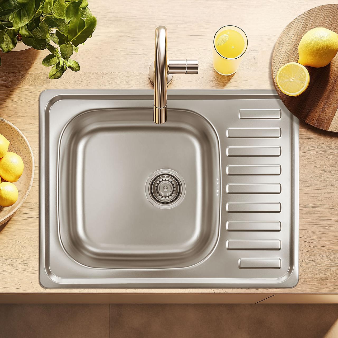 Ausmann Basic ανοξείδωτος νεροχύτης επιφάνειας με αποστράγγιση, αναστρέψιμος 64x48 cm, περιλαμβάνει σιφόνι 1208956968