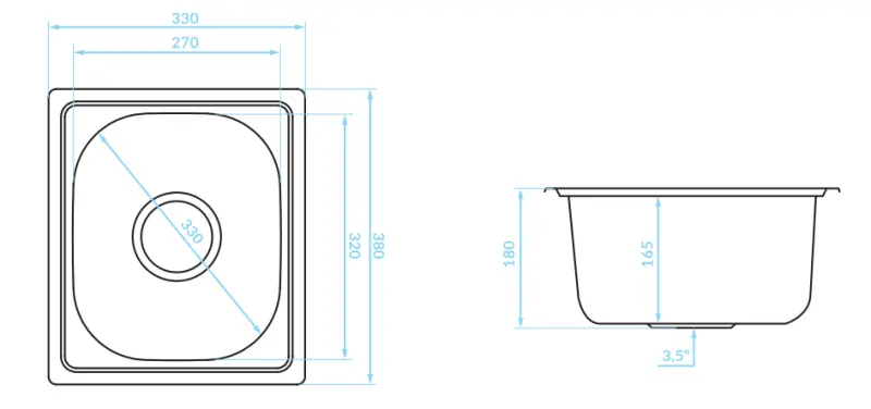 Ausmann Basic μικρό ανοξείδωτο νεροχύτη επιφάνειας 33x38 εκατοστά με συμπεριλαμβανόμενη σιφώνα 1208956972