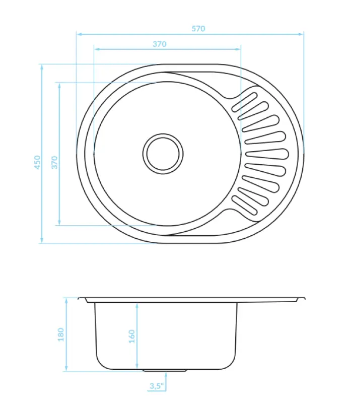 Ausmann Basic ανοξείδωτος εντοιχισμένος νεροχύτης με αποστραγγιστήρα, αναστρέψιμος 57x45 cm, συμπεριλαμβανομένου σιφονιού 1208956973