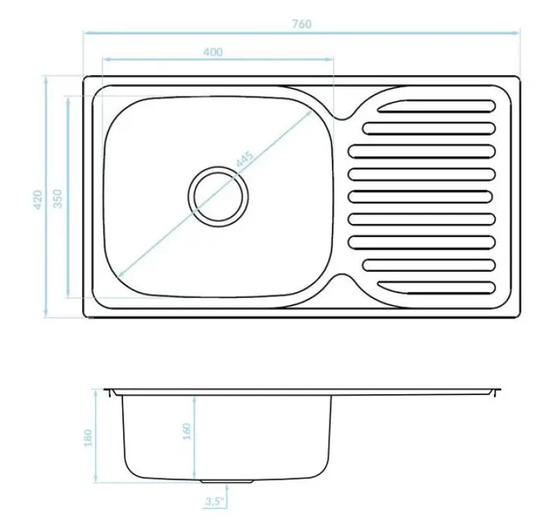 Ausmann Basic ανοξείδωτος νεροχύτης με επιφάνεια αποστράγγισης, αναστρέψιμος 76x42 εκ. συμπεριλαμβανομένου σιφονιού 1208956978