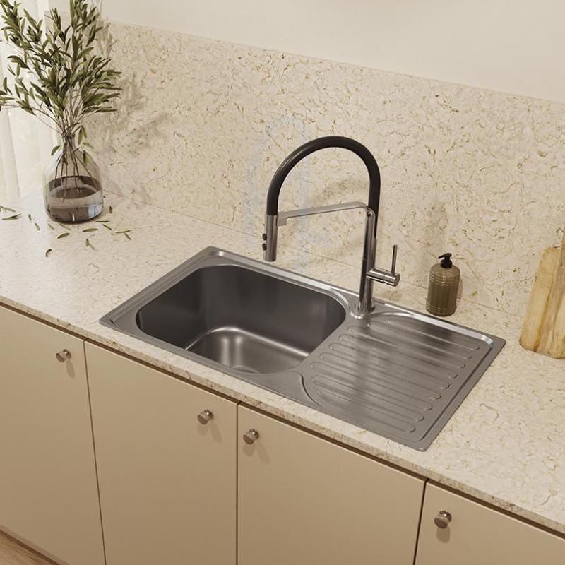 Ausmann Basic ανοξείδωτος νεροχύτης με επιφάνεια αποστράγγισης, αναστρέψιμος 76x42 εκ. συμπεριλαμβανομένου σιφονιού 1208956978