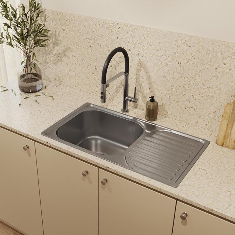 Ausmann Basic ανοξείδωτος νεροχύτης με επιφάνεια αποστράγγισης, αναστρέψιμος 76x42 εκ. συμπεριλαμβανομένου σιφονιού 1208956978